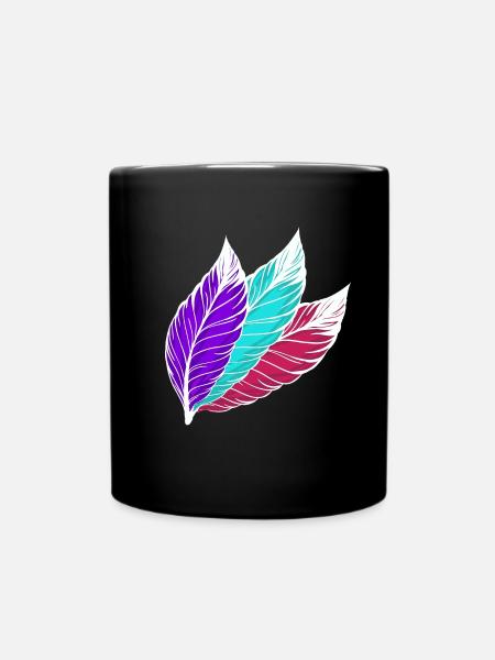 Feathers colorful white - Full Colour Mug - black