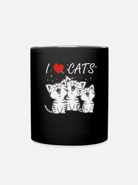 I love cats singing cats - Full Colour Mug - black