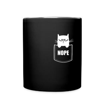 Pocket Cat mürrisch Nope - Lustiges Katzen Design - Tasse einfarbig - Schwarz - Vorne