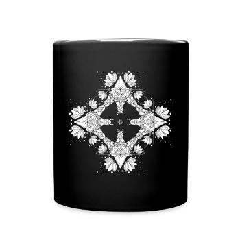 Seerosen-Mandala - Tasse einfarbig - Schwarz - Vorne