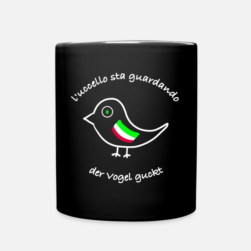 der Vogel guckt auf Italienisch/ Deutsch - Tasse einfarbig - Schwarz