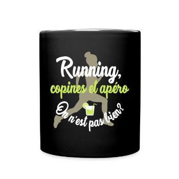 Running, copines et apéro - Mug uni - noir - Devant