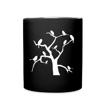 Voegel am Baum - Tasse einfarbig - Schwarz - Vorne