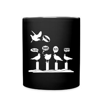 Moin Möwen am Strandpfad - Tasse einfarbig - Schwarz - Vorne