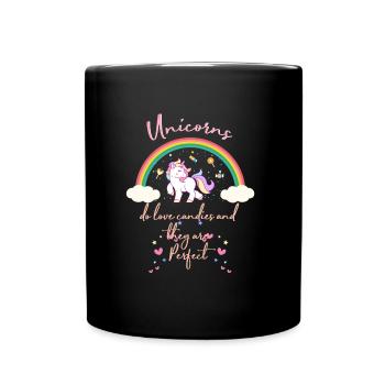 funny cute unicorn design with rainbow - Full Colour Mug - black - Front