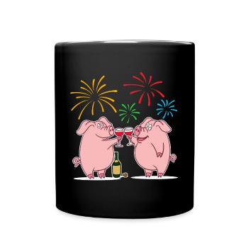 Glücksschwein Glücksbringer Silvester Neujahr - Tasse einfarbig - Schwarz - Vorne