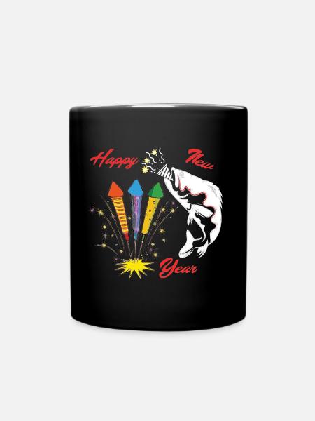 Fisch Happy New Year Angler Rute Geschenk - Tasse einfarbig - Schwarz