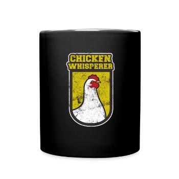 Chickens whispering funny rooster hen - Full Colour Mug - black - Front