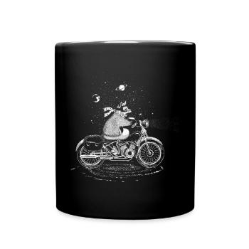 abenteuerlustiger Fuchs auf dem Motorrad - Tasse einfarbig - Schwarz - Vorne