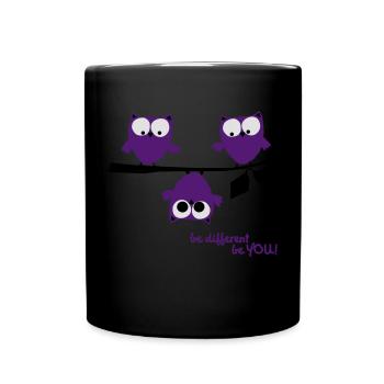 Eulen, lustig, be different, Vogel - Tasse einfarbig - Schwarz - Vorne