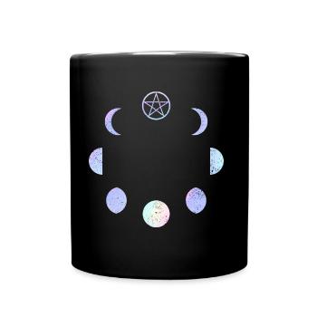 Mondphasen Pastell Regenbogen Gothic Pentagramm - Tasse einfarbig - Schwarz - Vorne