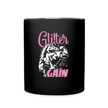einhorn fitness glitzer muskeln - Tasse einfarbig - Schwarz - Vorne