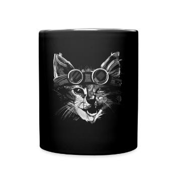 Chat cool en blanc - Mug uni - noir - Devant