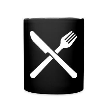 Couteau et fourchette couverts restaurant cuisine - Mug uni - noir - Devant