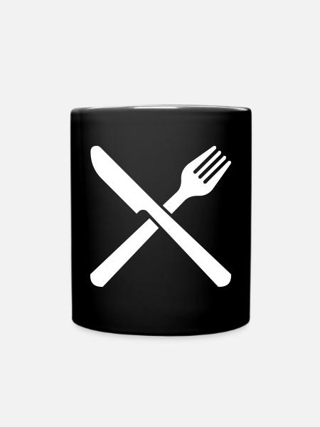 Messer und Gabel Besteck Restaurant Kochen - Tasse einfarbig - Schwarz
