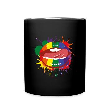 Mund Regenbogen Bunt Homo LGBTQ Zunge Geschenk - Tasse einfarbig - Schwarz - Vorne
