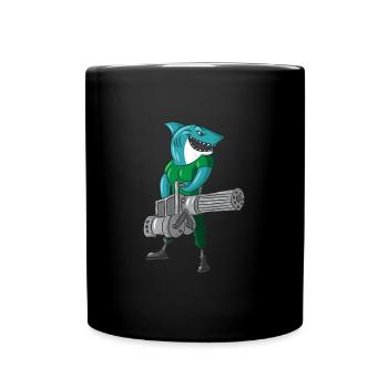 Shark Soldier Bundeswehr Minigun Humor Gift - Full Colour Mug - black - Front