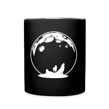 Mond mit Wölfen - Tasse einfarbig - Schwarz - Vorne