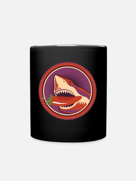 Vegan Hai - Maskottchen - frisst Chili - Tasse einfarbig - Schwarz