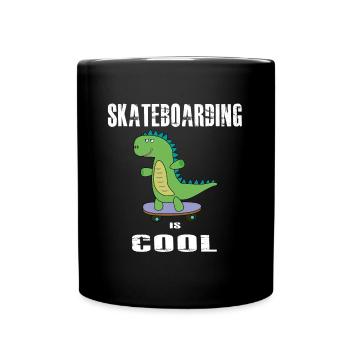 Skateboarding is cool, Dinosaurier, Dino, T-Rex - Tasse einfarbig - Schwarz - Vorne