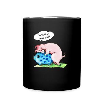 pig with empty piggy bank: you are totally hollow - Full Colour Mug - black - Front