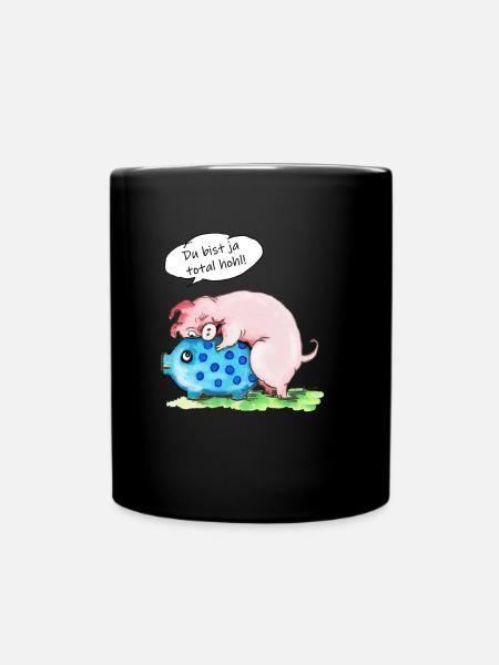 pig with empty piggy bank: you are totally hollow - Full Colour Mug - black