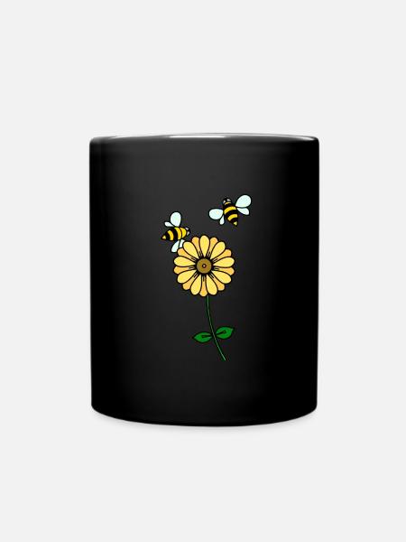 Butterblume und Bienen - Tasse einfarbig - Schwarz