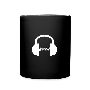Shirt Design DJ Kopfhoerer Headphones mit Klangw - Tasse einfarbig - Schwarz - Vorne
