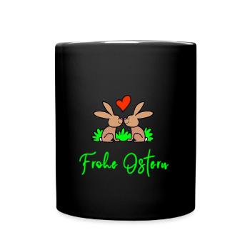 2 liebende hasen Frohe Ostern - Tasse einfarbig - Schwarz - Vorne