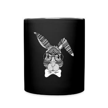 Rabbit with bow tie and glasses - Full Colour Mug - black - Front