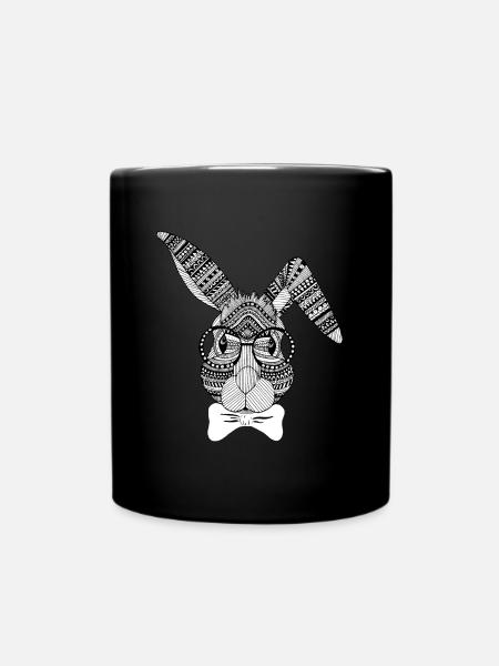 Hase mit Fliege und Brille - Tasse einfarbig - Schwarz