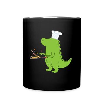 Dino T-Rex Chef Koch bei der Arbeit - Tasse einfarbig - Schwarz - Vorne