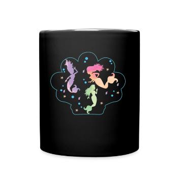 Seashell with dancing mermaids - Full Colour Mug - black - Front