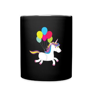Unicorn takes off with balloons - Full Colour Mug - black - Front