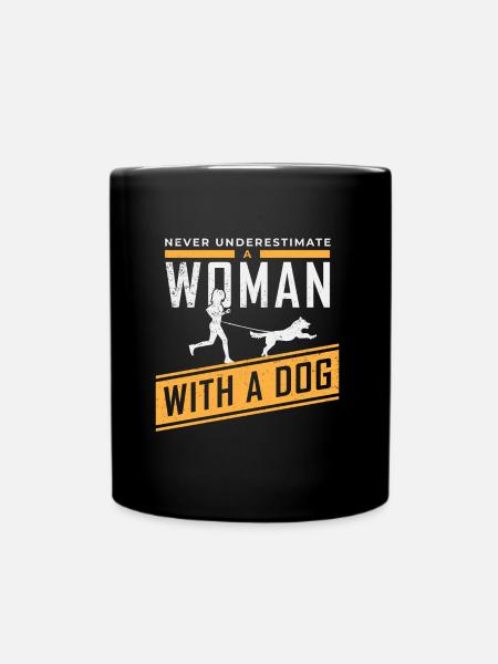 Frau mit Hund laufshirt - Tasse einfarbig - Schwarz