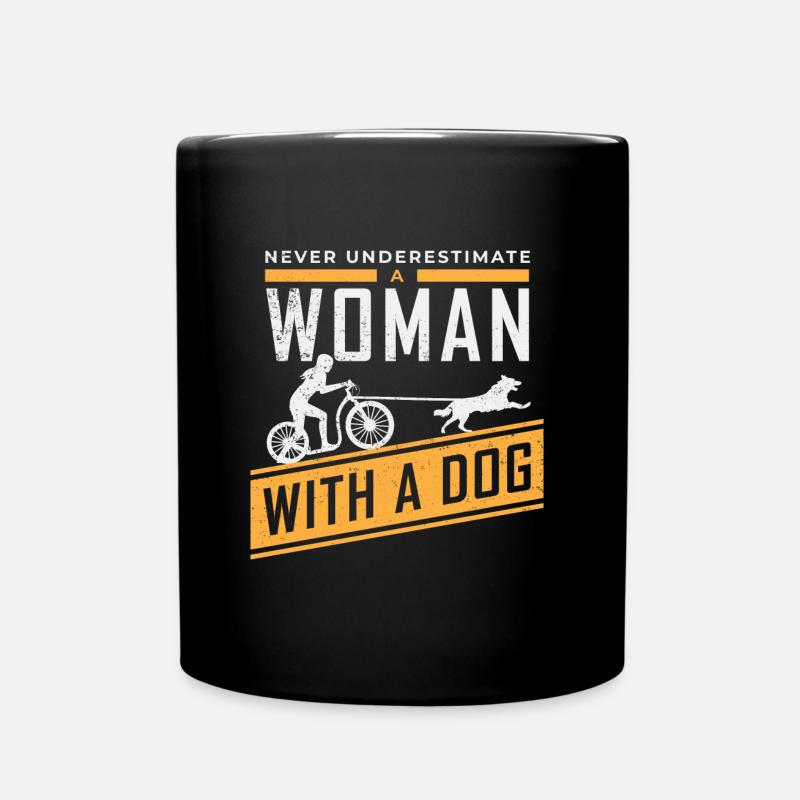 Woman with dog scooter - Full Colour Mug - black