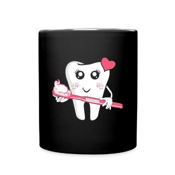 Liebe Herz Zahnarztpraxis Art Zahnbürste - Tasse einfarbig - Schwarz - Vorne