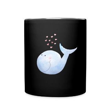 Wal versprüht Herzen I Blauwal Comic - Tasse einfarbig - Schwarz - Vorne