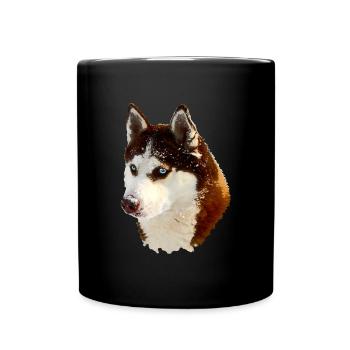Nordischer Husky Kopf Zeichnung - Tasse einfarbig - Schwarz - Vorne