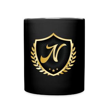 N Buchstabe Gold Wappen - Tasse einfarbig - Schwarz - Vorne