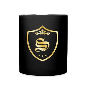 s letter coat of arms gold - Full Colour Mug - black - Front