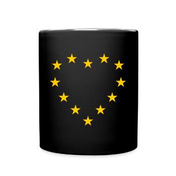 EU Flagge als Herz - Europa Fahne - Tasse einfarbig - Schwarz - Vorne