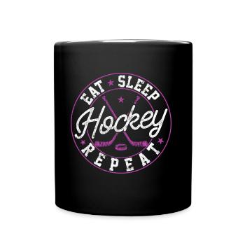 Hockey Food Sleeping Ice Hockey Saying - Full Colour Mug - black - Front
