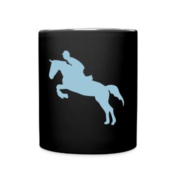 Springpferd 3 Hindernis Pferdespringen - Tasse einfarbig - Schwarz - Vorne