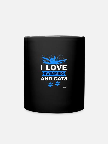 Schwimmen Wasser Sport Katze Urlaub Geschenk - Tasse einfarbig - Schwarz