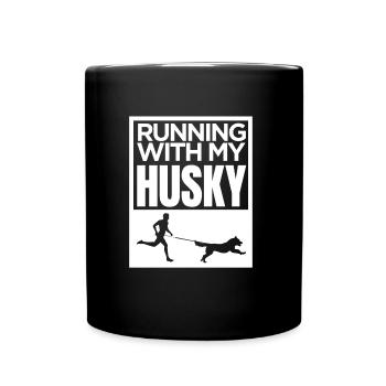running with my husky - Tasse einfarbig - Schwarz - Vorne