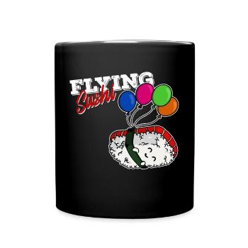 Running Sushi Flying Spruch Japan Essen Lustig - Tasse einfarbig - Schwarz - Vorne