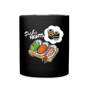 Sushi Avocado Lachs Schlafen Traum Lustig Essen - Tasse einfarbig - Schwarz - Vorne