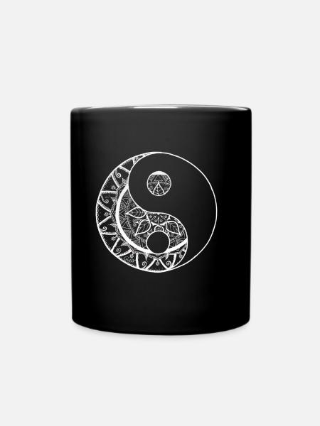 Mandala yin yang hand painted in white - Full Colour Mug - black