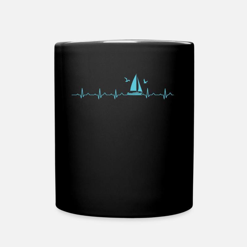 Sailing Heartbeat | Geschenk Segeln Herzschlag - Tasse einfarbig - Schwarz
